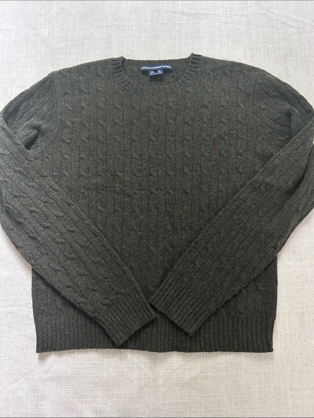 Ralph Lauren Sport Cable Knit Sweater Olive Lambswool Crewneck Preppy Old Money - Picture 13 of 16
